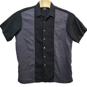 Haggar Mens XL Washable Linen Blend Short Sleeve Button Down Shirt Black Grey